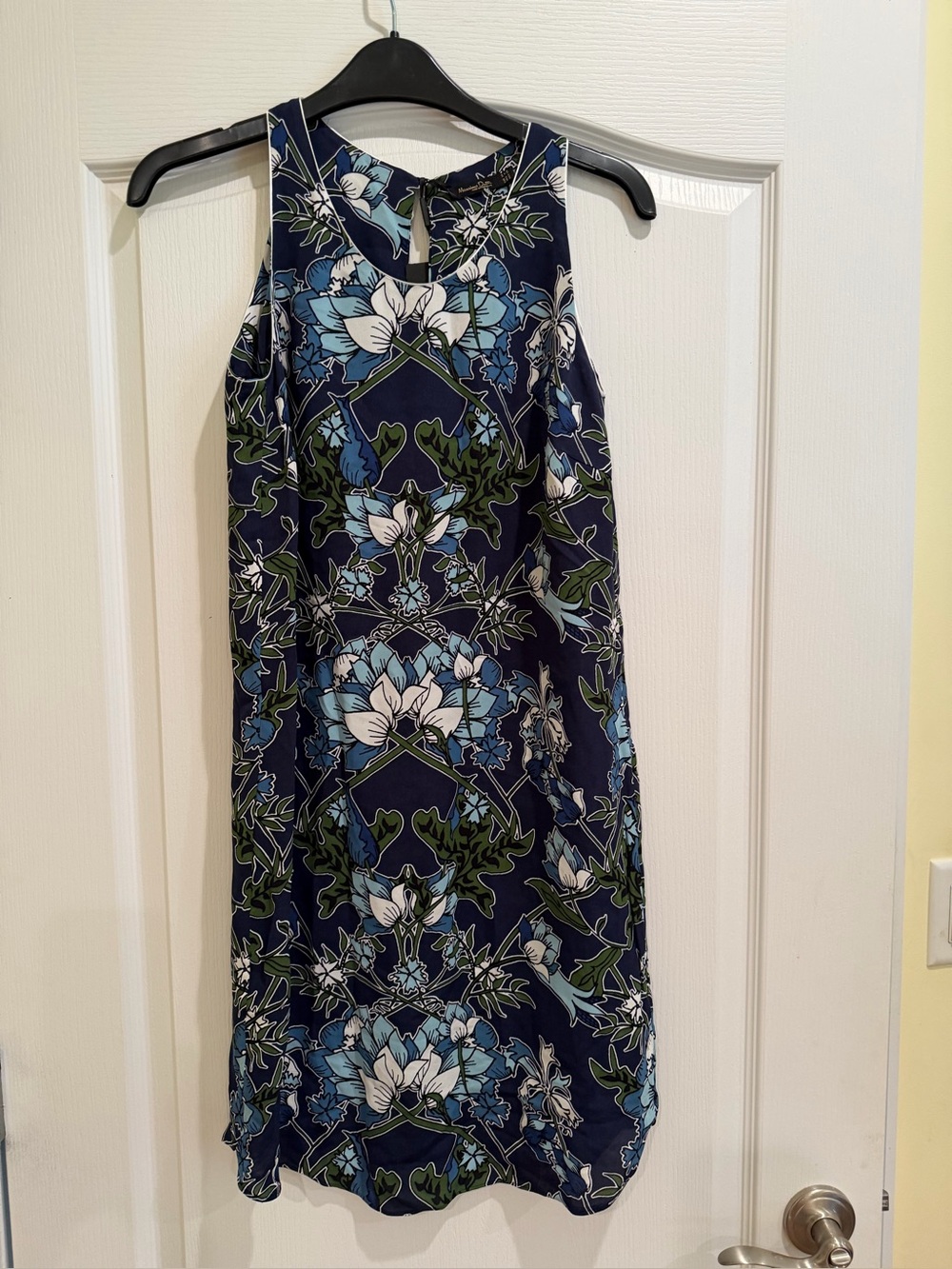 Massimo Dutti Sleeveless Navy Floral A-Line Dress